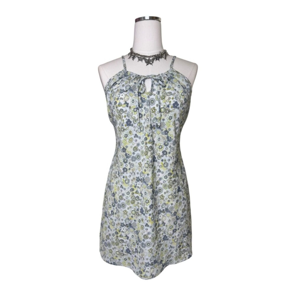 Y2K Urban Life Blue + Green Floral Milkmaid Front Tie Mini Dress Size Medium